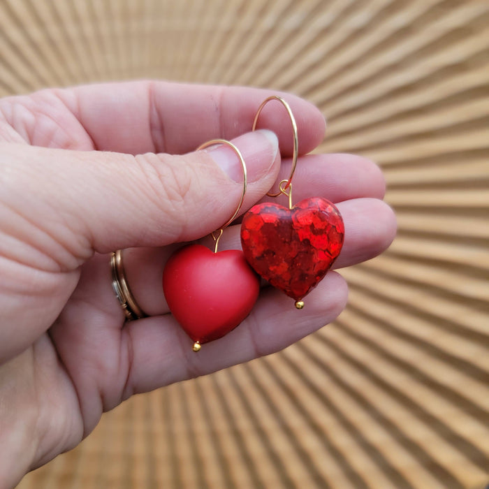 Double Sided Glitter Heart Earrings - Cayenne & Cake
