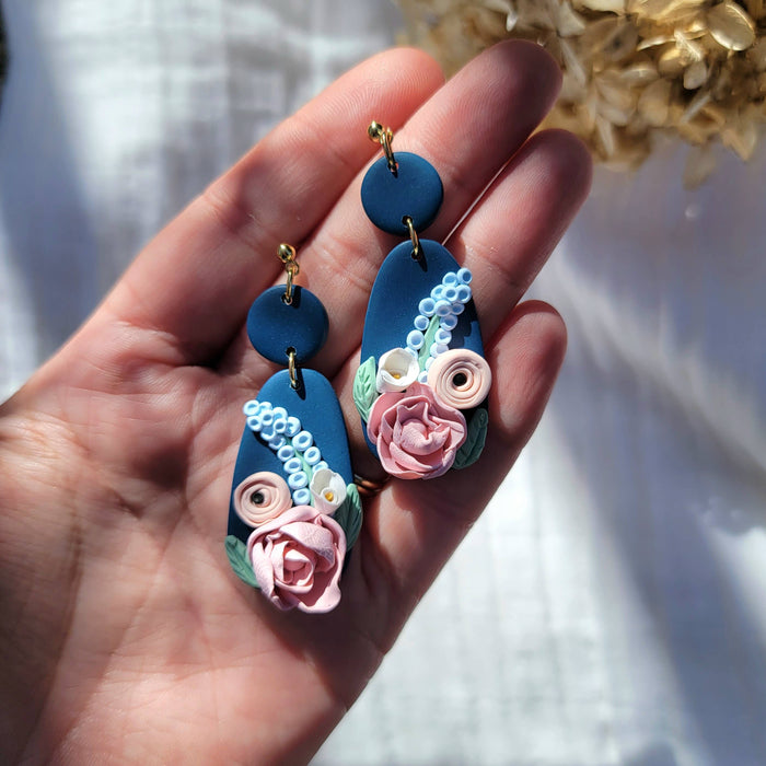 Blue Floral Sculpture Earrings - Cayenne & Cake