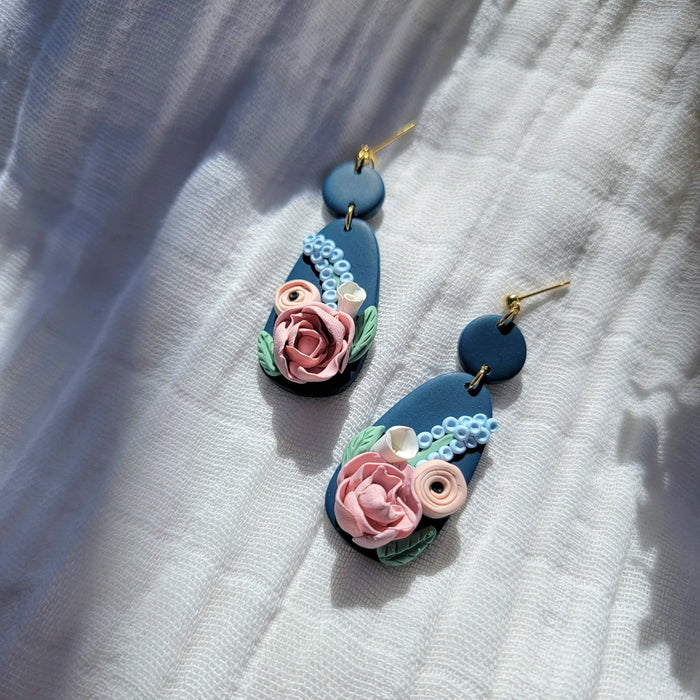 Blue Floral Sculpture Earrings - Cayenne & Cake