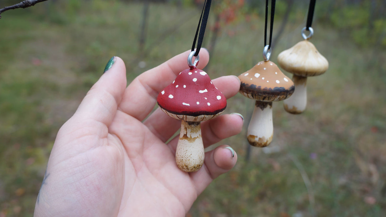 Hand-Painted Wooden Mushroom Hanging Ornaments - Goblin Grimm