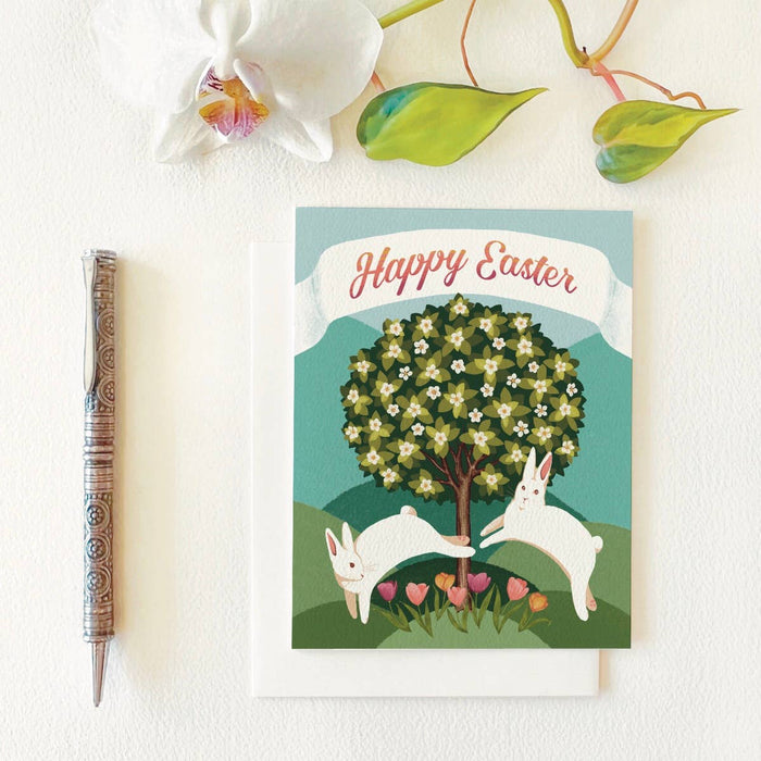 Easter Bunnies Greeting Card by Folk Meadow Studio
