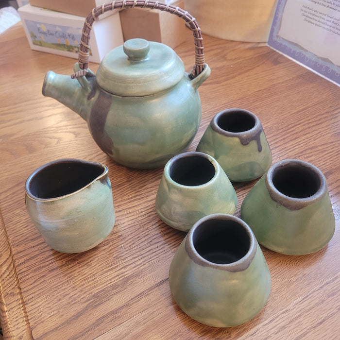 Hand Thrown Meadow Green Tea Set by Christian Leathers
