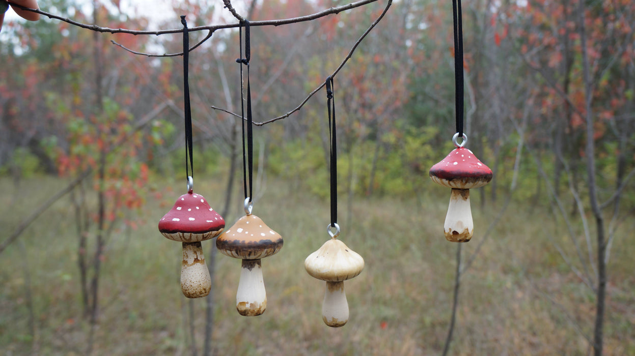 Hand-Painted Wooden Mushroom Hanging Ornaments - Goblin Grimm