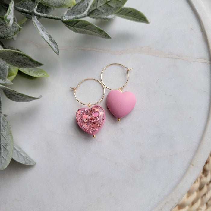 Double Sided Glitter Heart Earrings - Cayenne & Cake