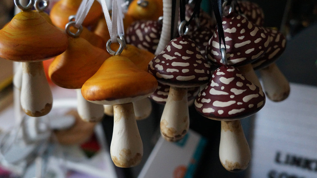 Hand-Painted Wooden Mushroom Hanging Ornaments - Goblin Grimm