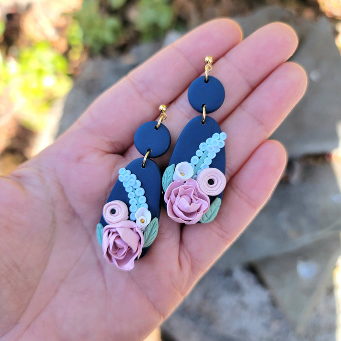 Blue Floral Sculpture Earrings - Cayenne & Cake