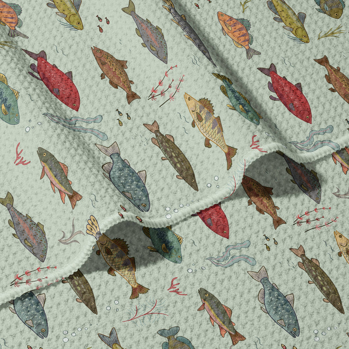 Freshwater Fish Double Sided Waffle Dish Towel