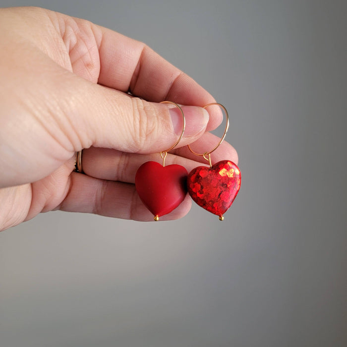 Double Sided Glitter Heart Earrings - Cayenne & Cake