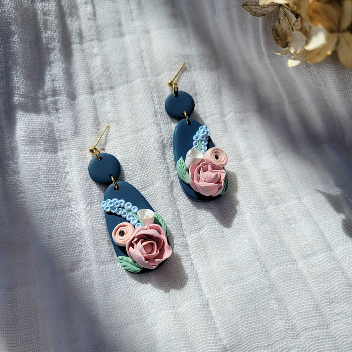 Blue Floral Sculpture Earrings - Cayenne & Cake