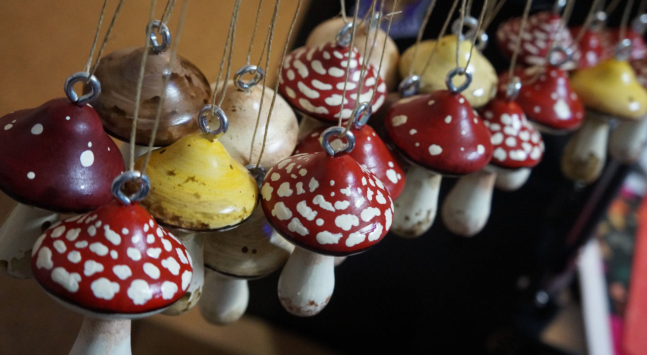Hand-Painted Wooden Mushroom Hanging Ornaments - Goblin Grimm