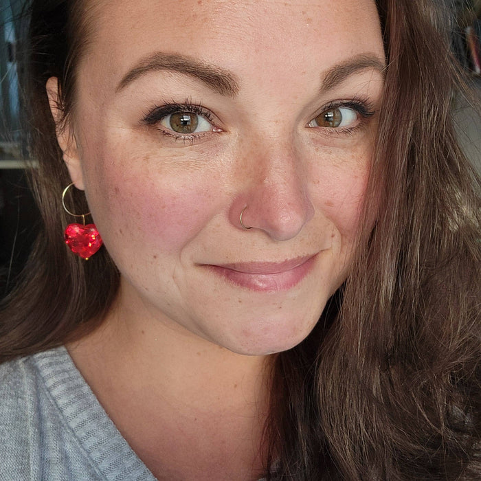 Double Sided Glitter Heart Earrings - Cayenne & Cake