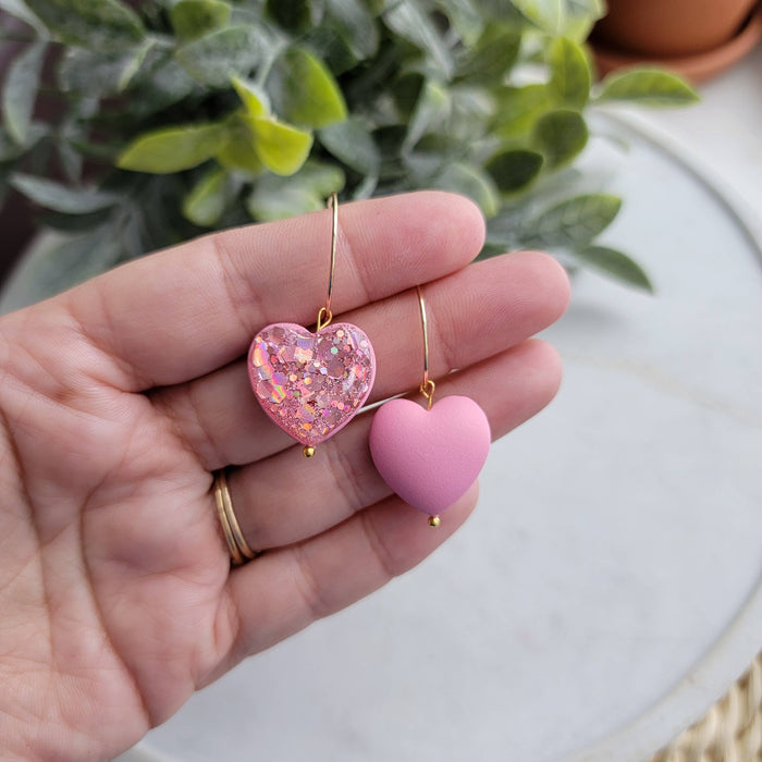 Double Sided Glitter Heart Earrings - Cayenne & Cake