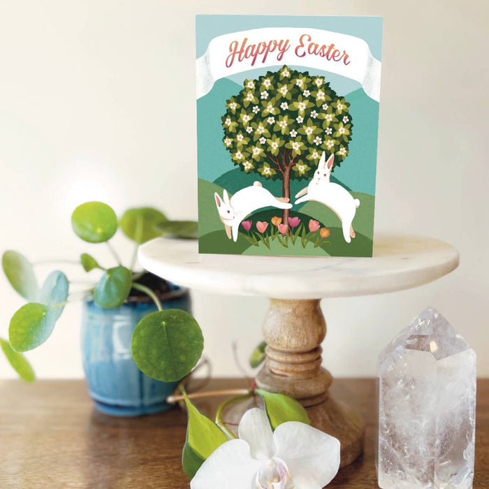 Easter Bunnies Greeting Card by Folk Meadow Studio