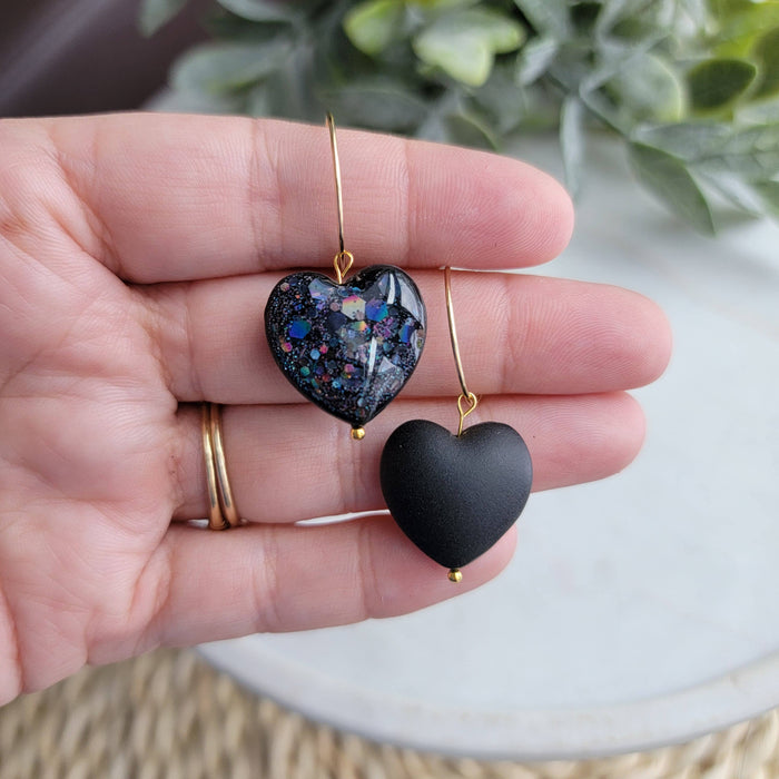 Double Sided Glitter Heart Earrings - Cayenne & Cake