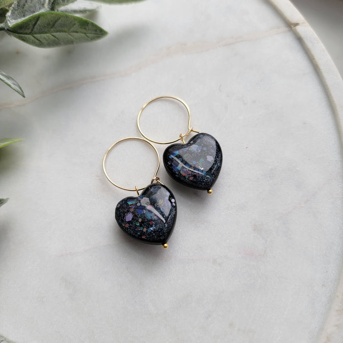 Double Sided Glitter Heart Earrings - Cayenne & Cake