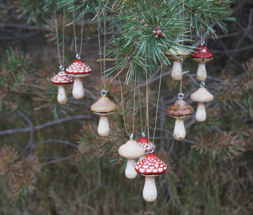 Hand-Painted Wooden Mushroom Hanging Ornaments - Goblin Grimm
