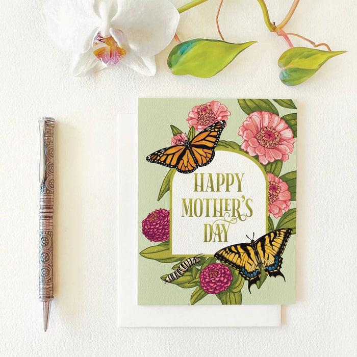 Happy Mother’s Day Monarchs, Zinnia Card - Folk Meadow Studio