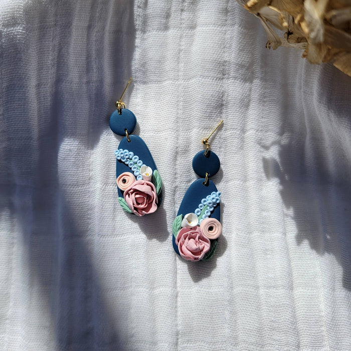 Blue Floral Sculpture Earrings - Cayenne & Cake