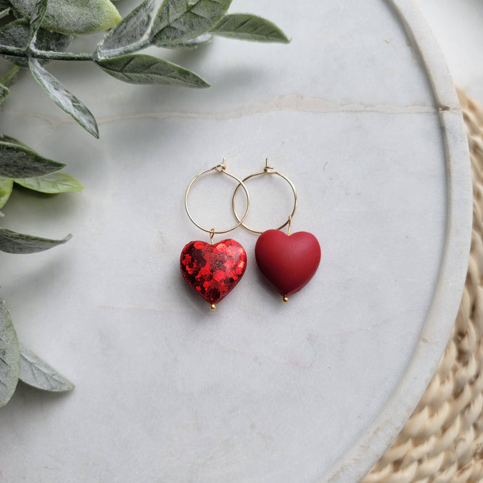 Double Sided Glitter Heart Earrings - Cayenne & Cake