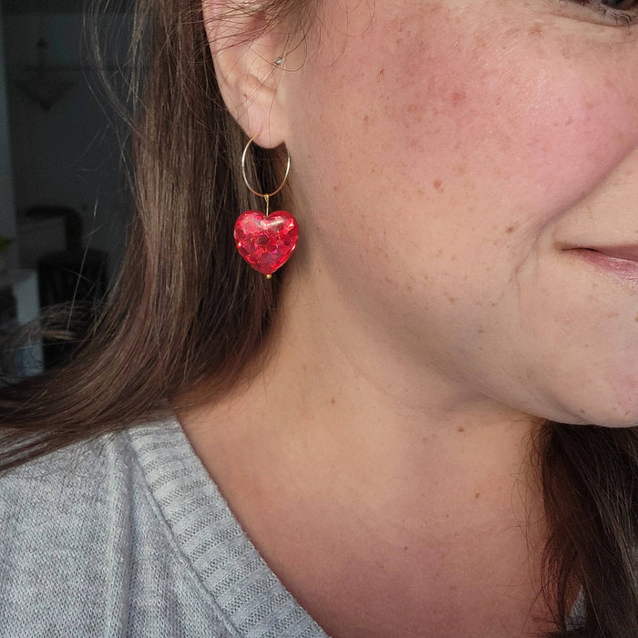 Double Sided Glitter Heart Earrings - Cayenne & Cake