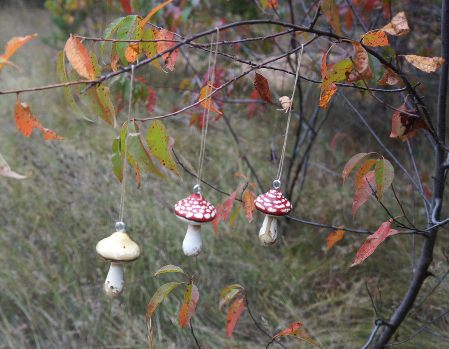 Hand-Painted Wooden Mushroom Hanging Ornaments - Goblin Grimm
