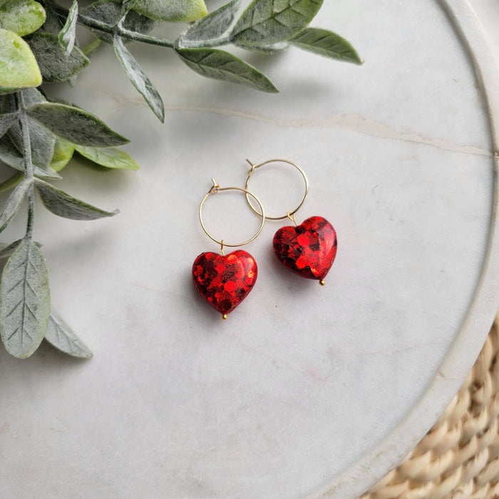 Double Sided Glitter Heart Earrings - Cayenne & Cake