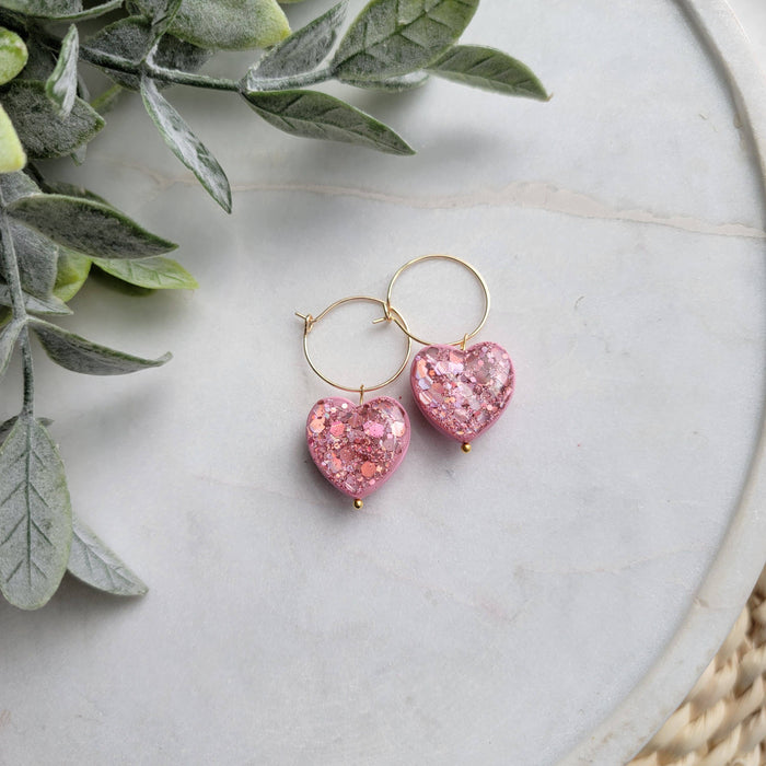 Double Sided Glitter Heart Earrings - Cayenne & Cake