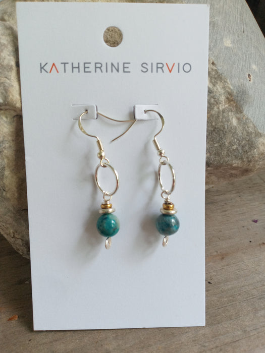 Katherine Sirvio Earrings: Silver, Brass, and Pacific Blue Apatite