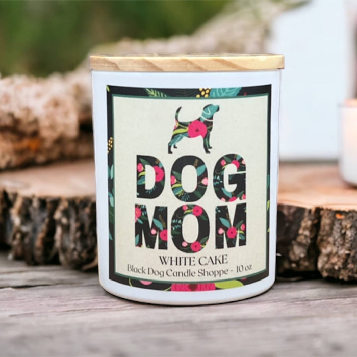 Dog Mom White Cake Scented Candle - Black Dog Candle Shoppe