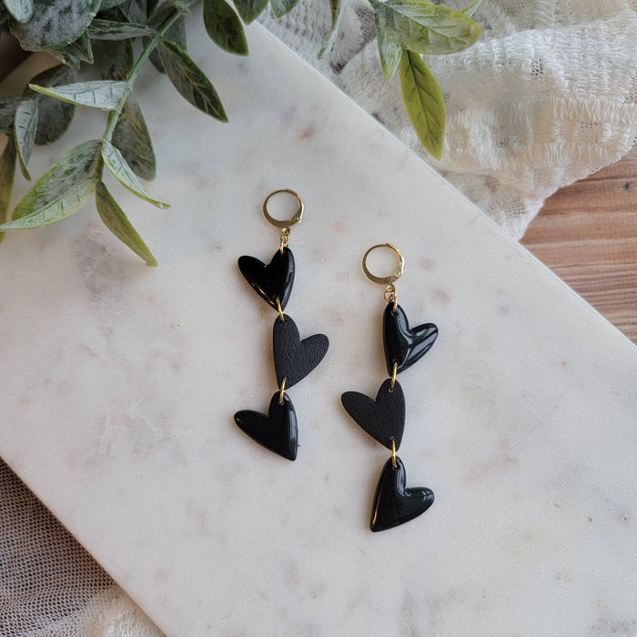 Long Triple Black Heart Dangles - Cayenne and Cake
