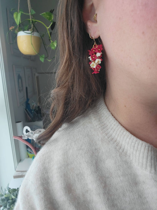 Red and White Flower Bunch Earrings - Cayenne and Cake