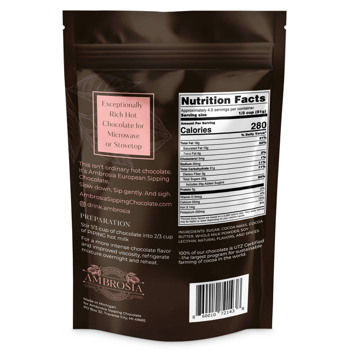 Raspberry Sipping Chocolate - by Ambrosia Sipping Chocolate