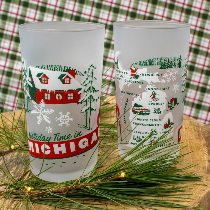 Holiday "Greetings from Michigan" Frosted Glass - Peninsulas