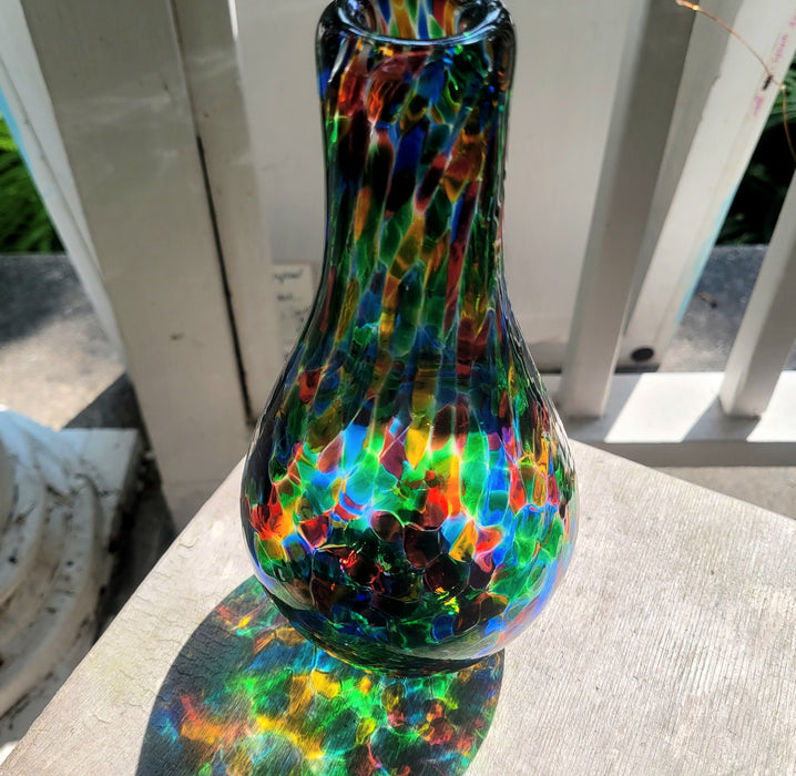 Multicolored Jewel Tones Tall Glass Vase by Windblown Glass (Rick Shapero)