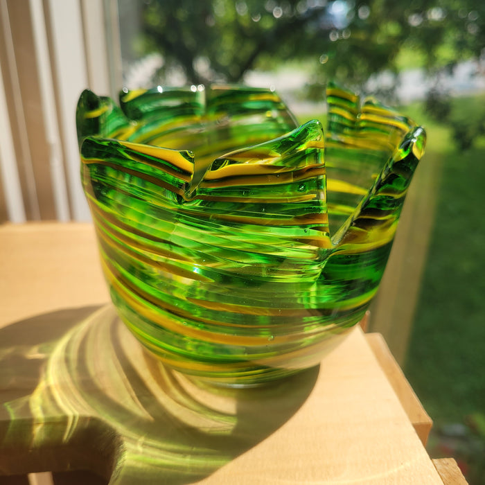 Green “Tornado” Bowl by Windblown Glass (Rick Shapero)