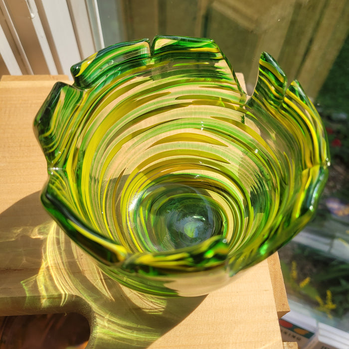 Green “Tornado” Bowl by Windblown Glass (Rick Shapero)