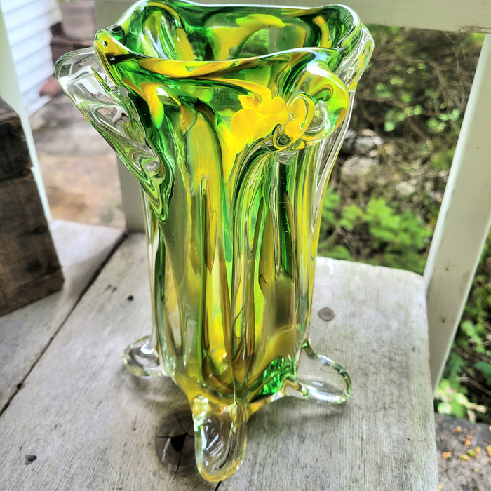 Green & Yellow “Drippy” Vase by Windblown Glass (Rick Shapero)