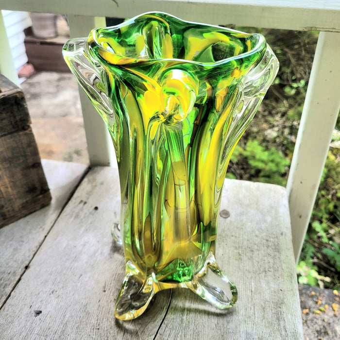 Green & Yellow “Drippy” Vase by Windblown Glass (Rick Shapero)