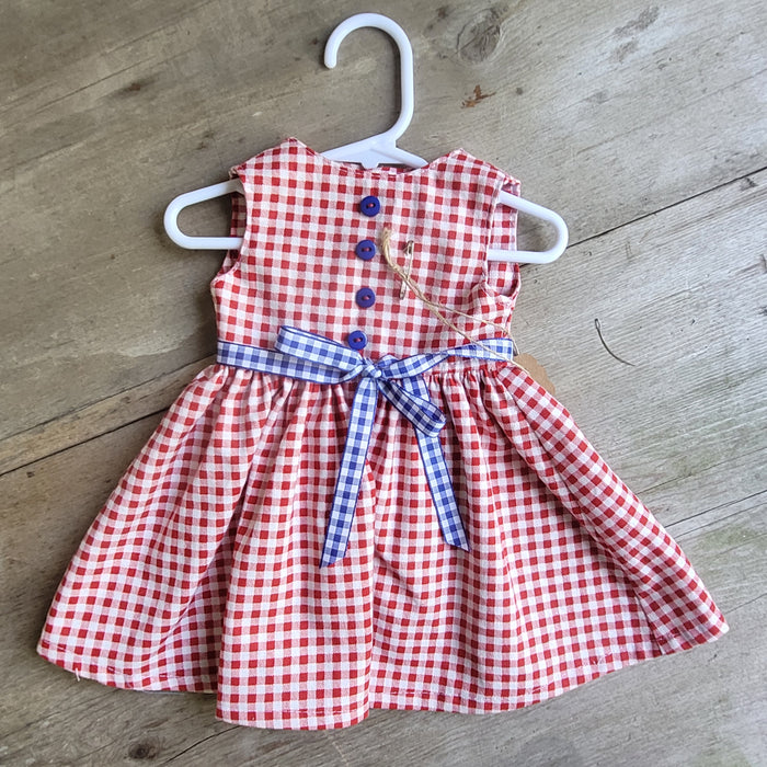Red & White Gingham Dress With Blue Gingham Belt by Jeanne Cooper