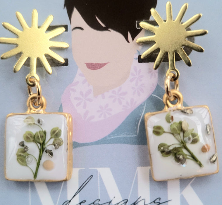 Summer Sunburst and Greenery Dangle Earrings by MMK Designs