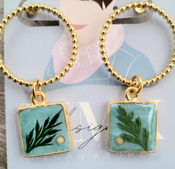 Greenery on Blue Drop Earrings by MMK Designs