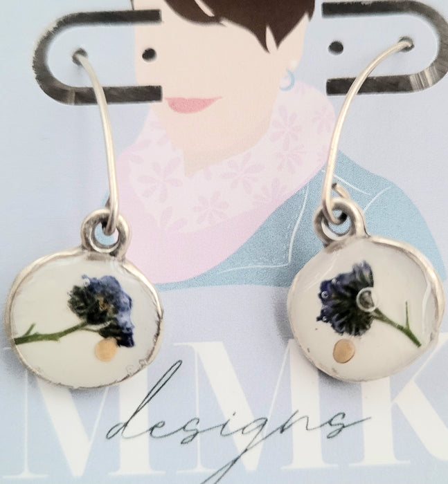 Dark Blue Pressed Flower Drop Earrings by MMK Designs