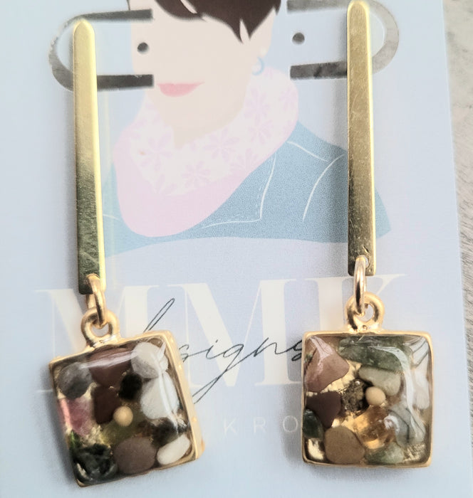 Lake Stones with Gold Earrings by MMK Designs