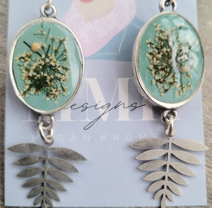 White Flowers & Ferns Earrings by MMK Designs