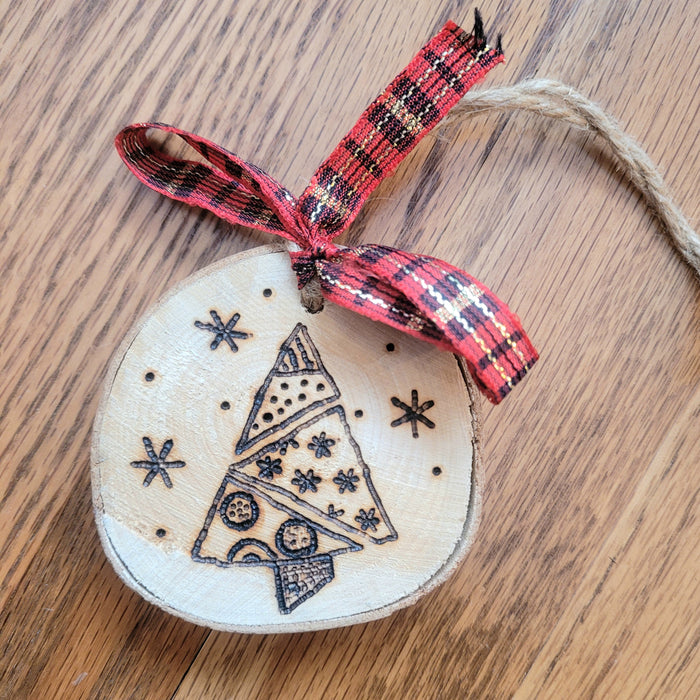 Rustic Christmas Tree Ornament with Wood Burnt Tree