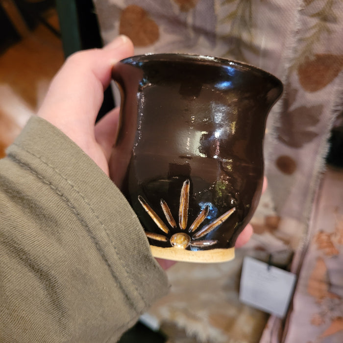 Hand-Carved Coffee Bean Brown Pottery Cup - Marquette Stewart