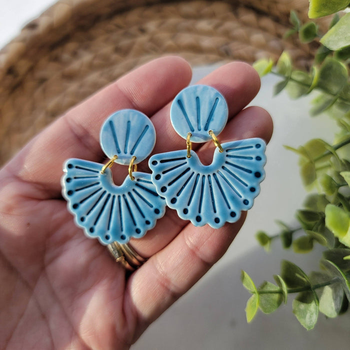 Blue Scalloped Tile Earrings - Cayenne & Cake