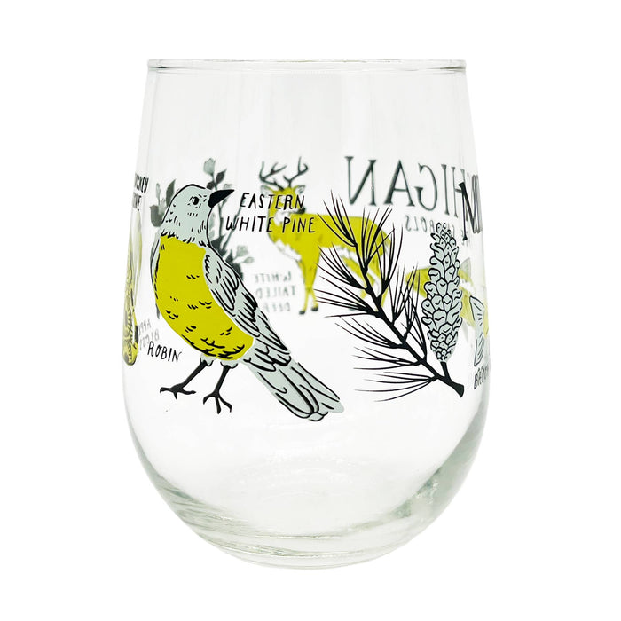 Michigan State Symbols Wine Glass