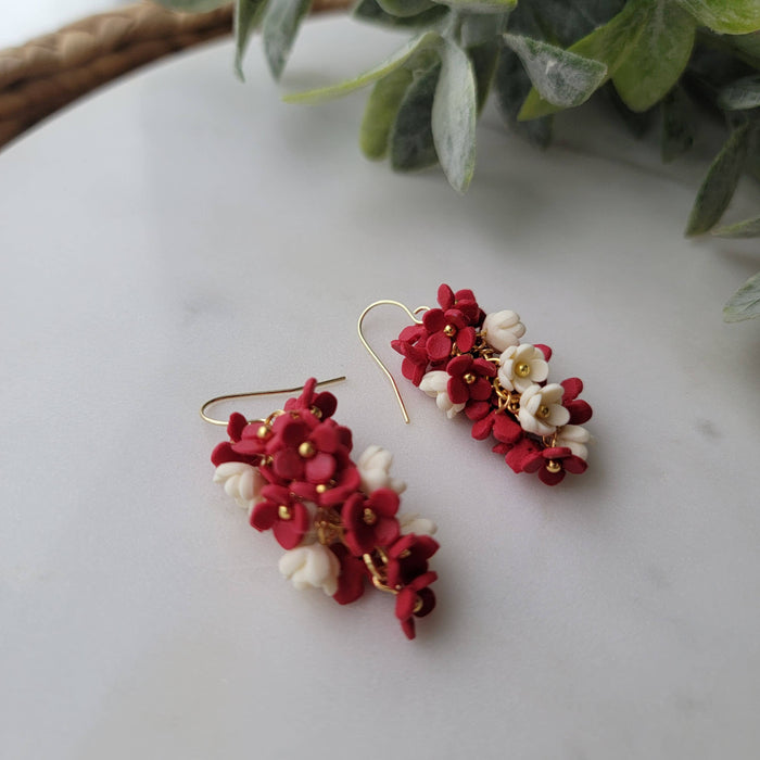 Red and White Flower Bunch Earrings - Cayenne and Cake