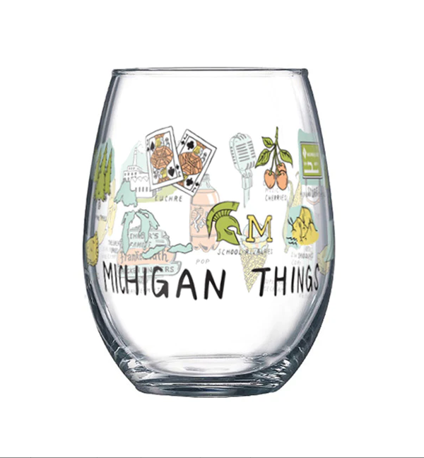 Michigan Things Wine Glass